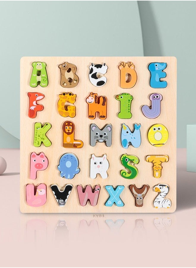 BAYBEE English Alphabet Letter Wooden Puzzle Board 3D Cartoon Letters - Pre School Learning Education Toys for Toddler Kids / Childrens Multicolour  - Image 1