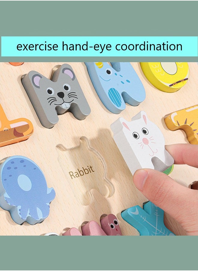 BAYBEE English Alphabet Letter Wooden Puzzle Board 3D Cartoon Letters - Pre School Learning Education Toys for Toddler Kids / Childrens Multicolour  - Image 2