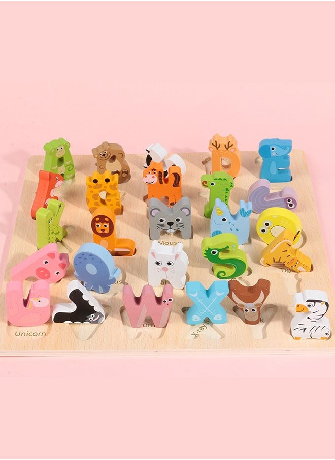 BAYBEE English Alphabet Letter Wooden Puzzle Board 3D Cartoon Letters - Pre School Learning Education Toys for Toddler Kids / Childrens Multicolour  - Image 3