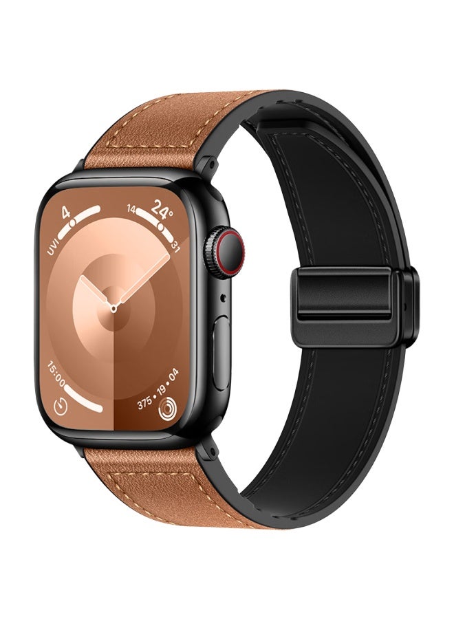 BHO Genuine Leather Magnetic Closure Watch Band For Apple Watch Series 10/ultra 2, Compatible With Iwatch Series 9/8/7/6/5/4/se - Image 1