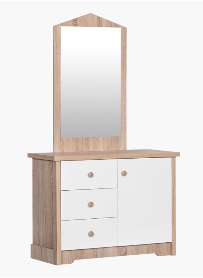 Home Box - My House 3-Drawer Dresser | Dressing Table | Vanity Table | Makeup Table with Mirror and Door Beige 102x 174x42 cm - Image 1