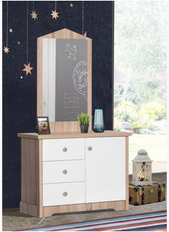 My House 3-Drawer Dresser | Dressing Table | Vanity Table | Makeup Table with Mirror and Door Beige 102x 174x42 cm