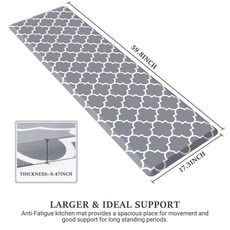 WISELIFE حصيرة مطبخ WISELIFE المبطنة المضادة للإرهاق، 17.3" × 60"، سجادات غير قابلة للانزلاق ومقاومة للماء، سجادات PVC ثقيلة، حصيرة مريحة Ergonomic للمطبخ، المنزل، المكتب، الحوض، الغسيل، رمادي - Image 2