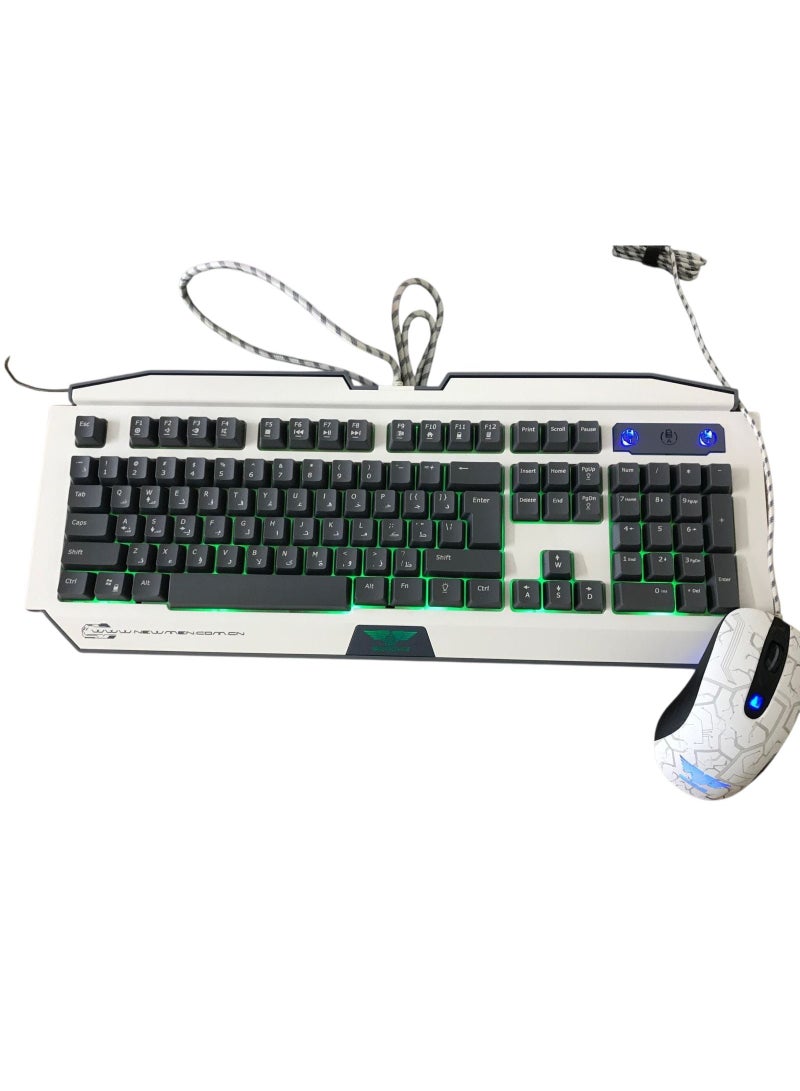 Metal USB Keyboard + Mouse with RGB Backlight – Arabic & English - Image 1