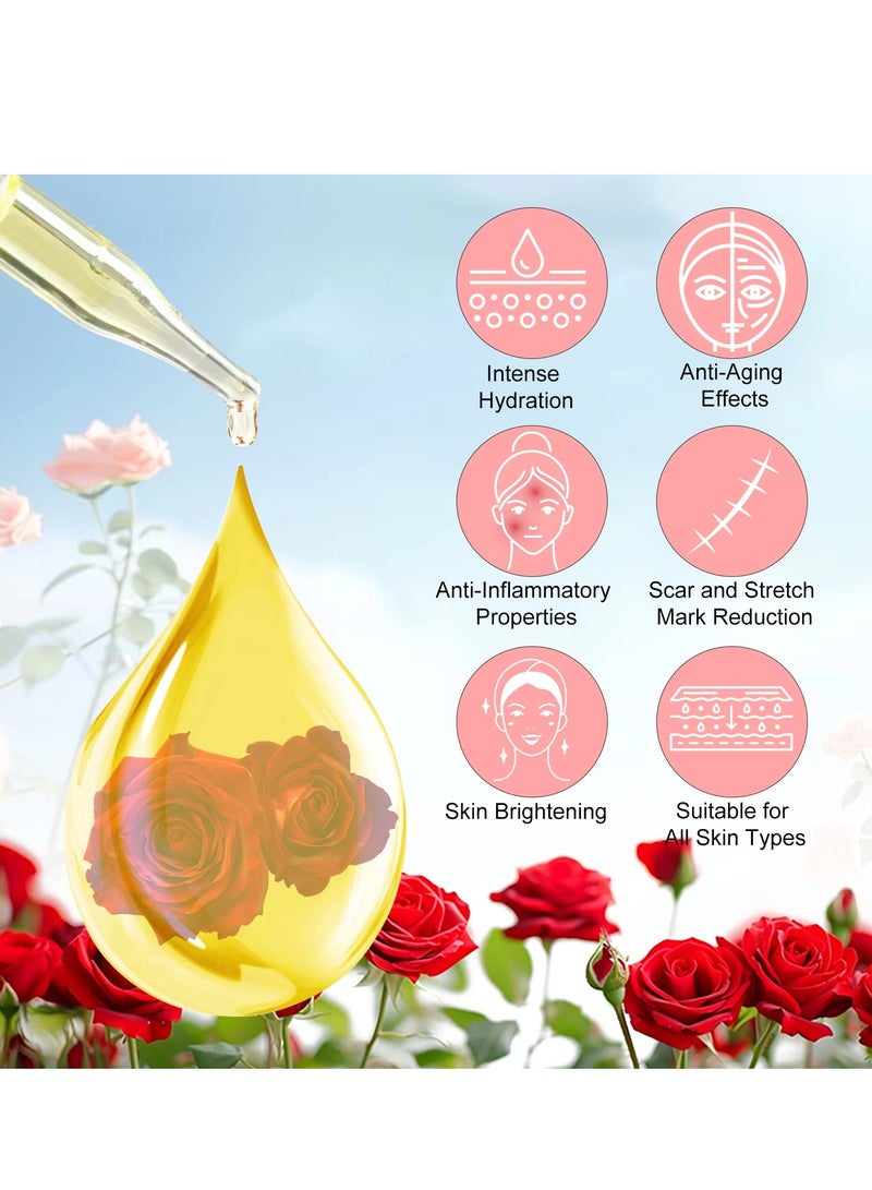 ALIVER زيت الوجه والجسم بالورد وفيتامين E 60 مل 100% طبيعي عضوي زيت وجه وجسم الورد تقليل الخطوط الدقيقة تفتيح بقع الجلد مضاد للأكسدة تقليل الندوب وعلامات التمدد تغذية البشرة ومكافحة الشيخوخة - Image 3