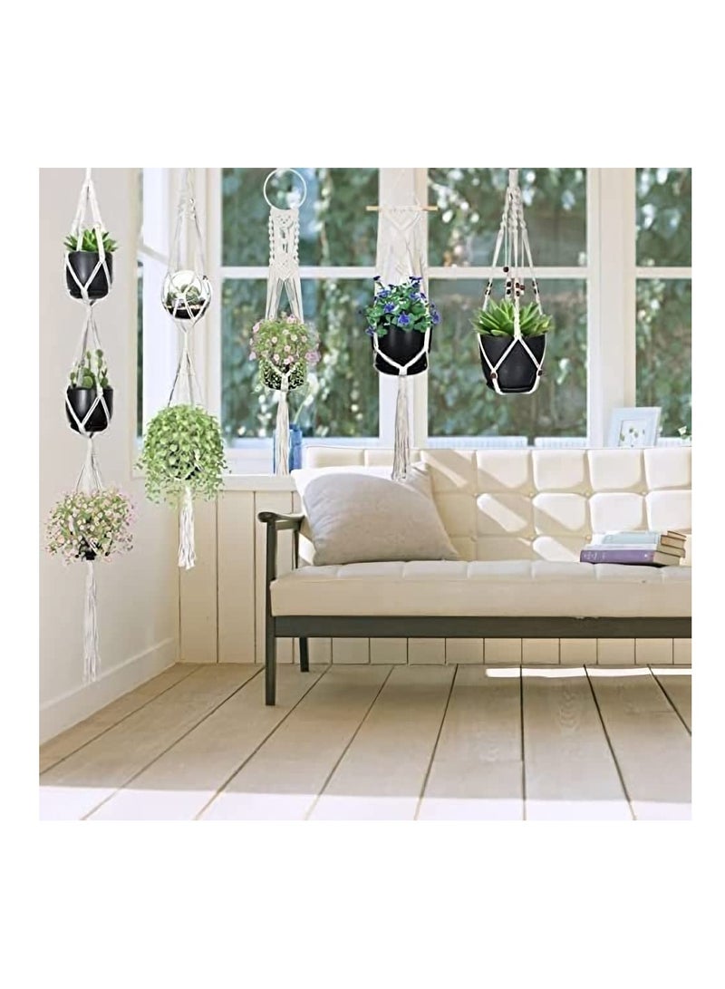 Macrame Plant Hangers Hanging Flower Pots Decorative Hanging Planter with Wood Beads Tassels for Indoor and Outdoor Plant Decoration Different Tier 5 Sizes - Image 5