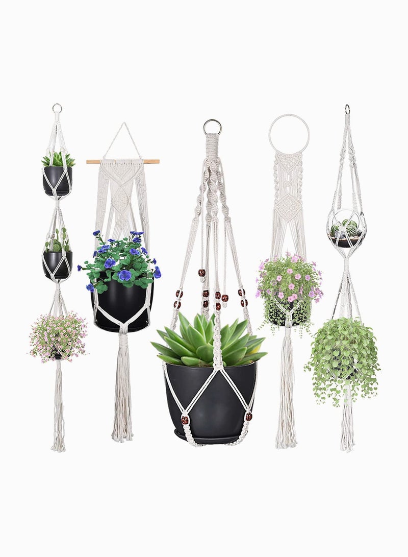 Macrame Plant Hangers Hanging Flower Pots Decorative Hanging Planter with Wood Beads Tassels for Indoor and Outdoor Plant Decoration Different Tier 5 Sizes - Image 1
