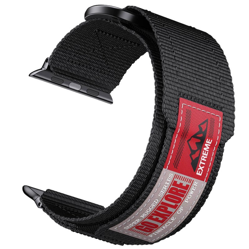 Adjustable Loop Strap Smartwatch Band Compatible with Apple Watch 38 40 41 42 44 45 49mm with Fit Replacement Strap Black Nylon - Image 1