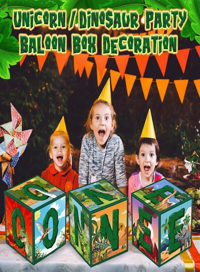 YooNotee 3 Pcs Dinosaur Birthday Decorations 1st Birthday Party Favors Balloon Boxes Decorations One Letters Paper Cartoon Balloon Boxes for Boys Girls Kids Baby Shower Background Photo Prop, 11.8 Inch - Image 5