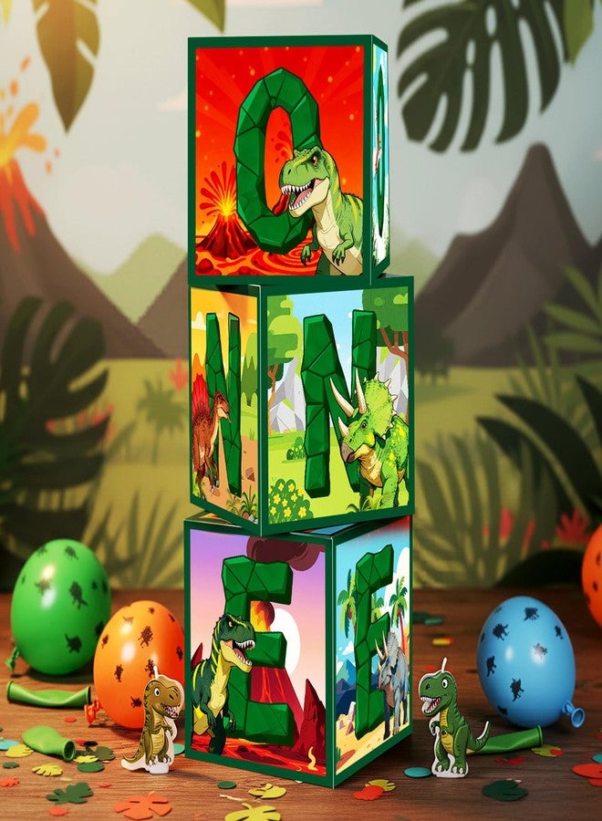 YooNotee 3 Pcs Dinosaur Birthday Decorations 1st Birthday Party Favors Balloon Boxes Decorations One Letters Paper Cartoon Balloon Boxes for Boys Girls Kids Baby Shower Background Photo Prop, 11.8 Inch - Image 1