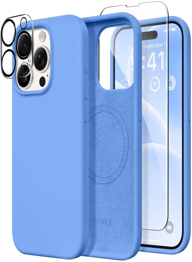 GONEZ for iPhone 15 Pro Max Case Silicone, Compatible with Magsafe, Camera Protector + Screen Protector, Soft Anti-Scratch Microfiber Lining, Liquid Silicone Shockproof Phone Cover, Sky Blue - Image 1