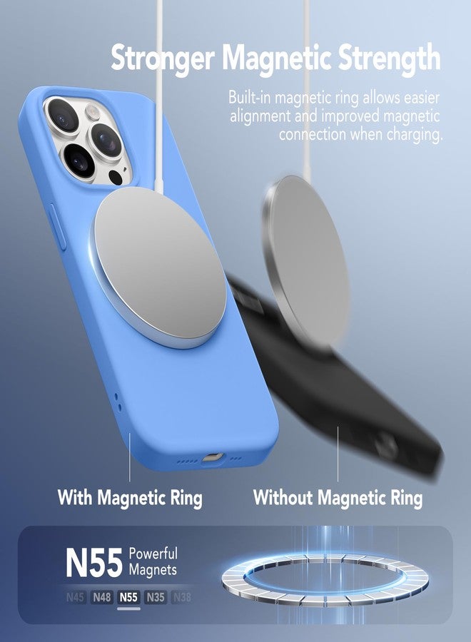 GONEZ for iPhone 15 Pro Max Case Silicone, Compatible with Magsafe, Camera Protector + Screen Protector, Soft Anti-Scratch Microfiber Lining, Liquid Silicone Shockproof Phone Cover, Sky Blue - Image 2