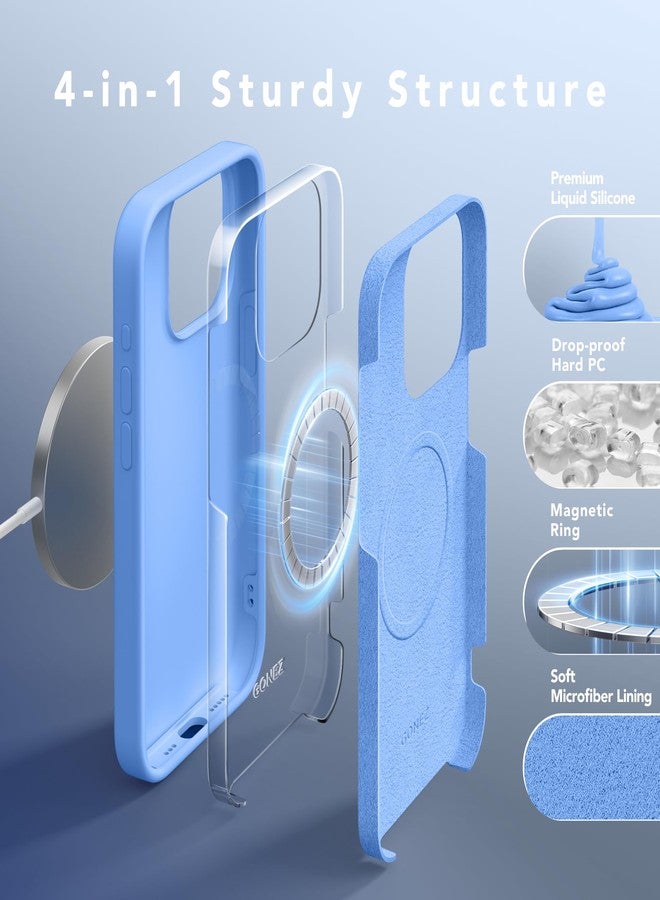 GONEZ for iPhone 15 Pro Max Case Silicone, Compatible with Magsafe, Camera Protector + Screen Protector, Soft Anti-Scratch Microfiber Lining, Liquid Silicone Shockproof Phone Cover, Sky Blue - Image 4