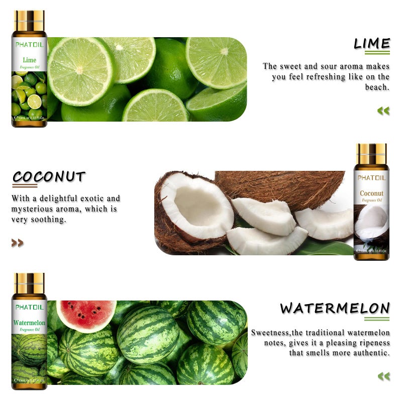 PHATOIL مجموعة هدايا زيوت عطرية فواكه PHATOIL 9 قطع، 10 مل/0.33 أونصة سائلة زيوت عطرية للصابون، صنع الشموع، قنابل الاستحمام، زيوت معطرة بالفواكه للناشرات المنزلية - Image 5
