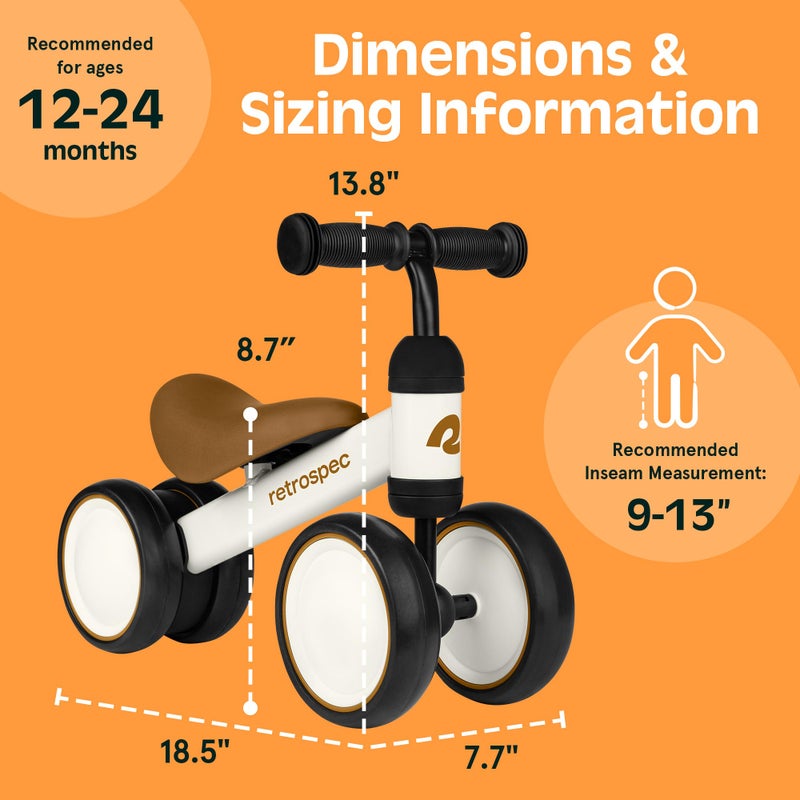 Retrospec Cricket Baby Balance Bike, 4-Wheel Ride-On Toy for Ages 12-24 Months â€“ First Bike & Toddler Bike for 1 Year Old Boys & Girls, First Birthday Gift - Image 4