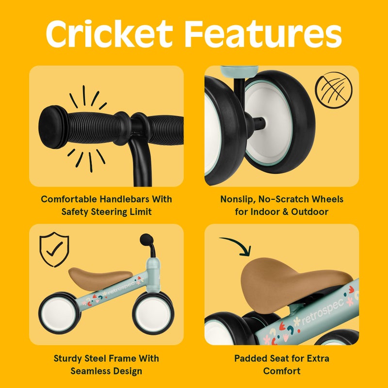 Retrospec Cricket Baby Balance Bike, 4-Wheel Ride-On Toy for Ages 12-24 Months â€“ First Bike & Toddler Bike for 1 Year Old Boys & Girls, First Birthday Gift - Image 2
