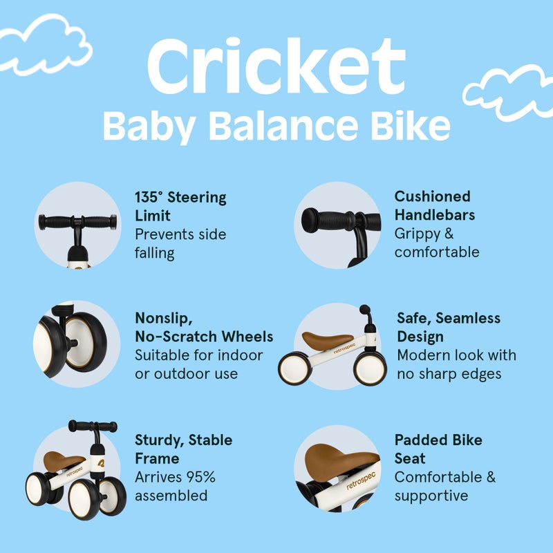Retrospec Cricket Baby Balance Bike, 4-Wheel Ride-On Toy for Ages 12-24 Months â€“ First Bike & Toddler Bike for 1 Year Old Boys & Girls, First Birthday Gift - Image 3