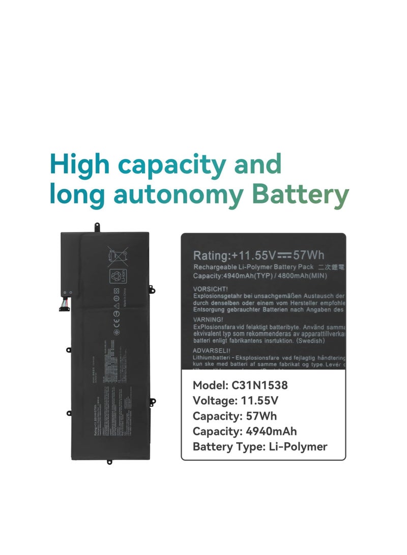 Terabyte 57Wh C31N1538 Laptop Battery for ASUS ZenBook Flip Q324UA UX360UA UX360UA-C4010T 1A 1B 1C VB72 C4259T C4026T C4122T AS78T DS51T C4181R UX360UAK-BB354T BB415T Q324UAK C31Pq9H 0B200-02080000 - Image 2