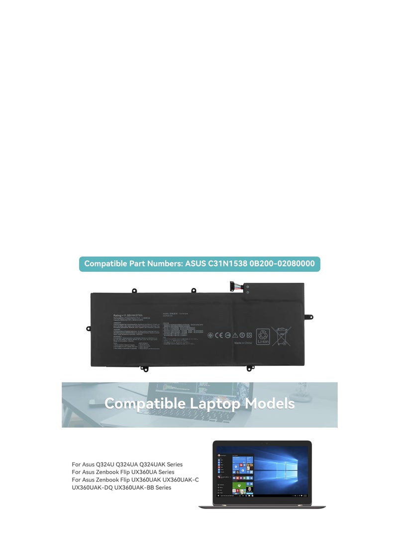 Terabyte 57Wh C31N1538 Laptop Battery for ASUS ZenBook Flip Q324UA UX360UA UX360UA-C4010T 1A 1B 1C VB72 C4259T C4026T C4122T AS78T DS51T C4181R UX360UAK-BB354T BB415T Q324UAK C31Pq9H 0B200-02080000 - Image 3