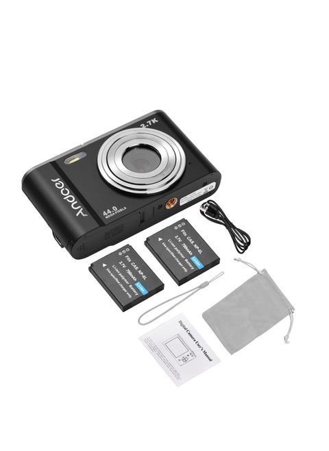 Mini Digital Camera 44MP 2.7K 2.88-inch IPS Screen 16X Zoom Self-Timer 128GB Extended Memory Face Detection Anti-shaking Built-in 2PCS Batteries Universal 1/4 Mounting with Hand Strap Carry Pouch