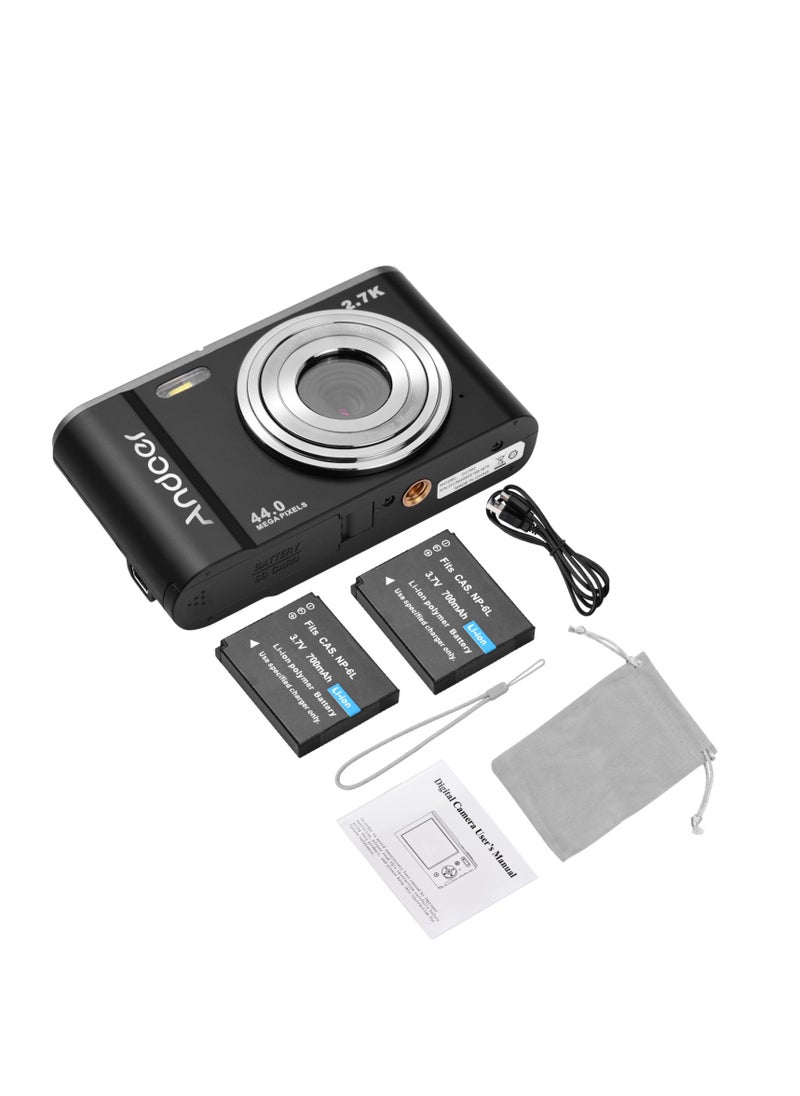 ANDOER - Mini Digital Camera 44MP 2.7K 2.88-inch IPS Screen 16X Zoom Self-Timer 128GB Extended Memory Face Detection Anti-shaking Built-in 2PCS Batteries Universal 1/4 Mounting with Hand Strap Carry Pouch - Image 1