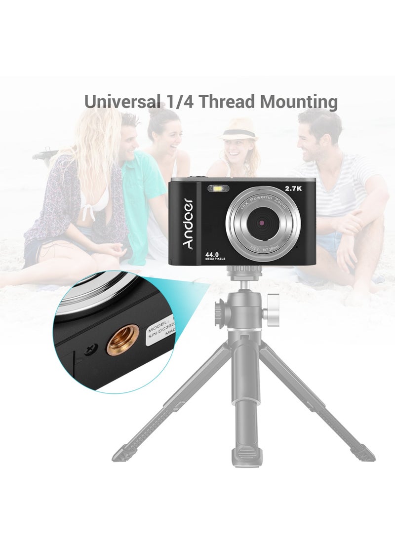 ANDOER - Mini Digital Camera 44MP 2.7K 2.88-inch IPS Screen 16X Zoom Self-Timer 128GB Extended Memory Face Detection Anti-shaking Built-in 2PCS Batteries Universal 1/4 Mounting with Hand Strap Carry Pouch - Image 1