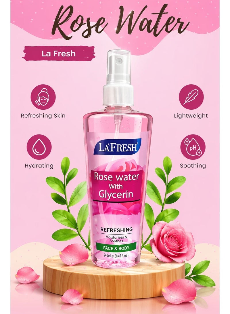 La Fresh Rose Water with Glycerin 250ml Face & Body Mist, Hydrating Refreshing Toner Spray for Soft Smooth Skin Daily Care - Image 5