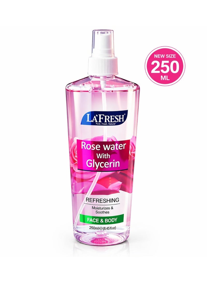 La Fresh Rose Water with Glycerin 250ml Face & Body Mist, Hydrating Refreshing Toner Spray for Soft Smooth Skin Daily Care - Image 1