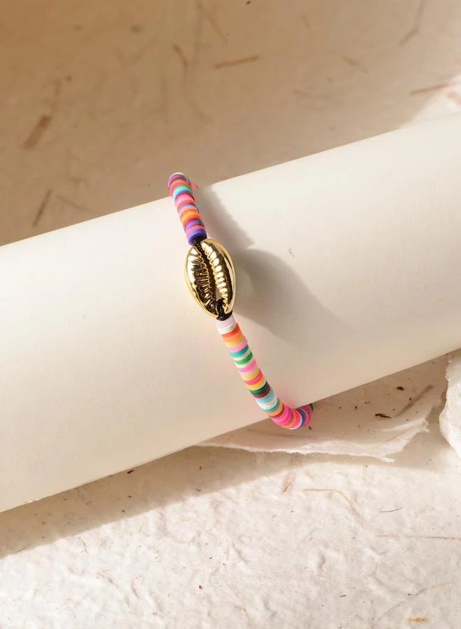 Take Two Multi-Color Seashell Charm Beaded Bracelet
