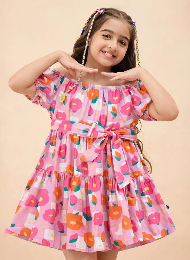 Stylo Bug Girls Multi-color Knee-Length Floral Print A-Line Casual Dress