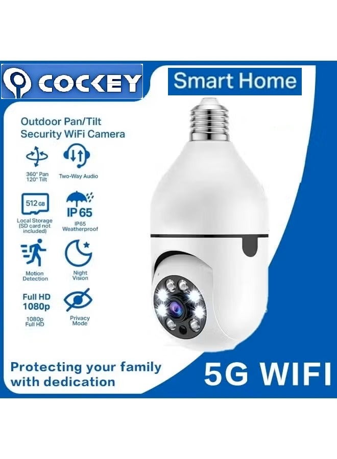 COCKEY 1080P Wireless Light Bulb Camera，Indoor Auto Tracking 360° Rotation Camera,With Smart Motion Detection ,Voice Warning，Remote Monitoring，Use For Home Indoor Outdoor Security - Image 1