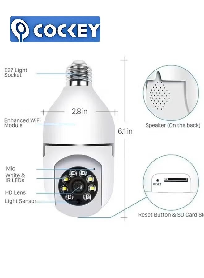 COCKEY 1080P Wireless Light Bulb Camera，Indoor Auto Tracking 360° Rotation Camera,With Smart Motion Detection ,Voice Warning，Remote Monitoring，Use For Home Indoor Outdoor Security - Image 2