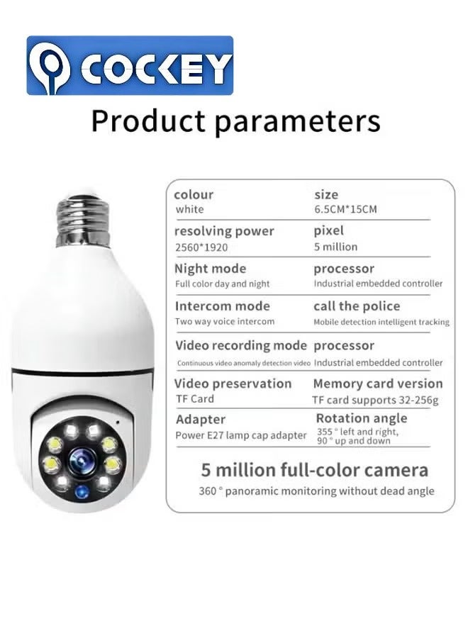 COCKEY 1080P Wireless Light Bulb Camera，Indoor Auto Tracking 360° Rotation Camera,With Smart Motion Detection ,Voice Warning，Remote Monitoring，Use For Home Indoor Outdoor Security - Image 3
