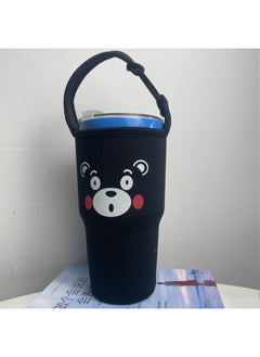 Generic In Stock Wholesale Mr. Bubble Ice Cream Cup Cover Portable Crossbody Diving Material Car Cup Cover Kumamoto Series Cup Cover-Color:Big Face Bear With Black Edge-Capacity:900ml  - Image 1