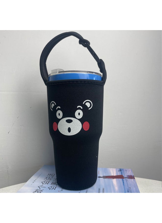 Generic In Stock Wholesale Mr. Bubble Ice Cream Cup Cover Portable Crossbody Diving Material Car Cup Cover Kumamoto Series Cup Cover-Color:Big Face Bear With Black Edge-Capacity:900ml  - Image 1