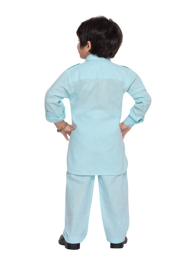 AJ DEZINES Kids Cotton Full Sleeve Solid Sky Blue Pathani Suit Set for Boys - Ethnic Wear | Traditional | Festival Wear for boys - Regular Fit - Image 2