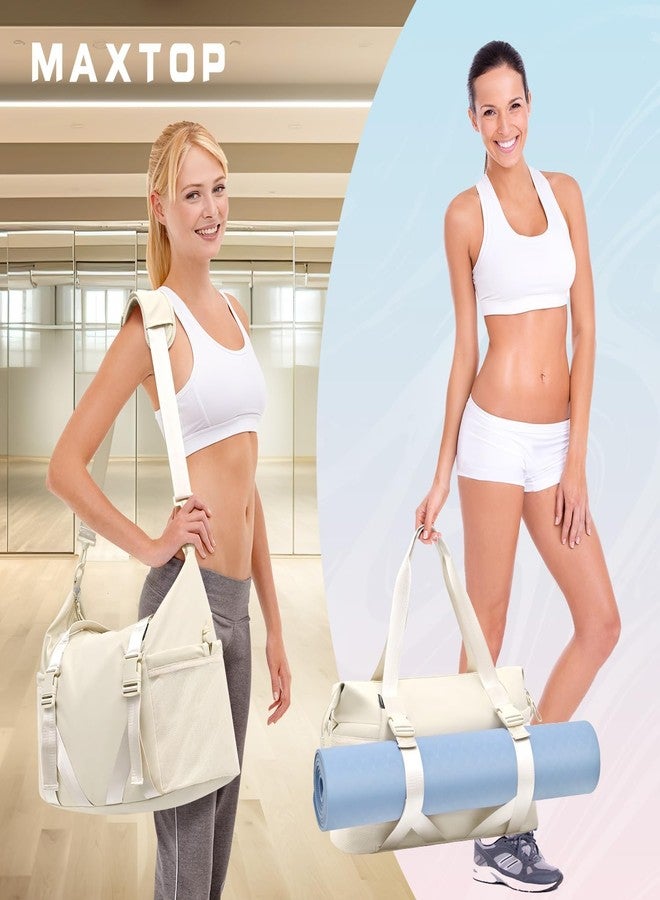 ماكس توب حقيبة رياضية نسائية من ماكس توب، حقيبة سفر متعددة الأغراض لليوجا والجيم، مزودة بجيب للأحذية، مناسبة للجيم والعمل والرقص والرياضة، لون بيج، حجم كبير، حقيبة رياضية - Image 2