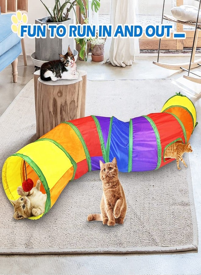 Forbena Cat Tunnel for Indoor Cats With Play Ball and Peek Holes - Interactive S-Way Foldable Pet Crinkle Toy, Large Long Tube for Kitten, Kitty, Puppy, Bunny, Rabbit (Rainbow) - Image 2