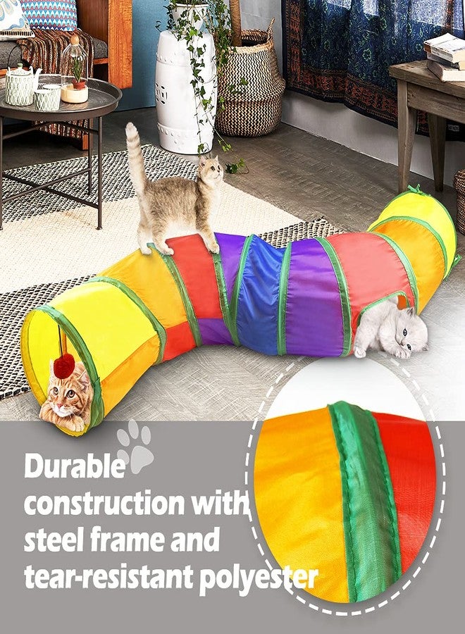 Forbena Cat Tunnel for Indoor Cats With Play Ball and Peek Holes - Interactive S-Way Foldable Pet Crinkle Toy, Large Long Tube for Kitten, Kitty, Puppy, Bunny, Rabbit (Rainbow) - Image 3