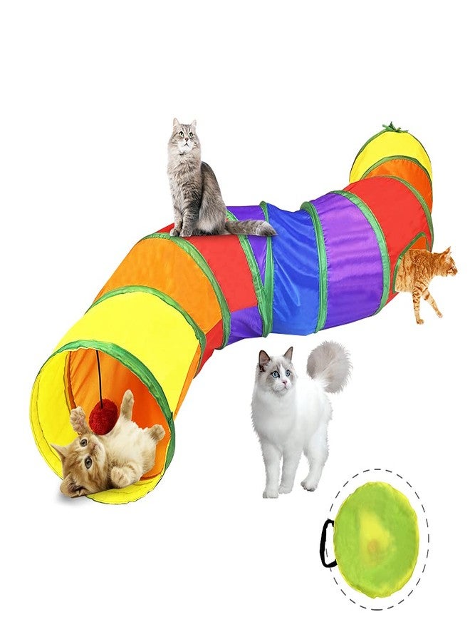 Forbena Cat Tunnel for Indoor Cats With Play Ball and Peek Holes - Interactive S-Way Foldable Pet Crinkle Toy, Large Long Tube for Kitten, Kitty, Puppy, Bunny, Rabbit (Rainbow) - Image 1