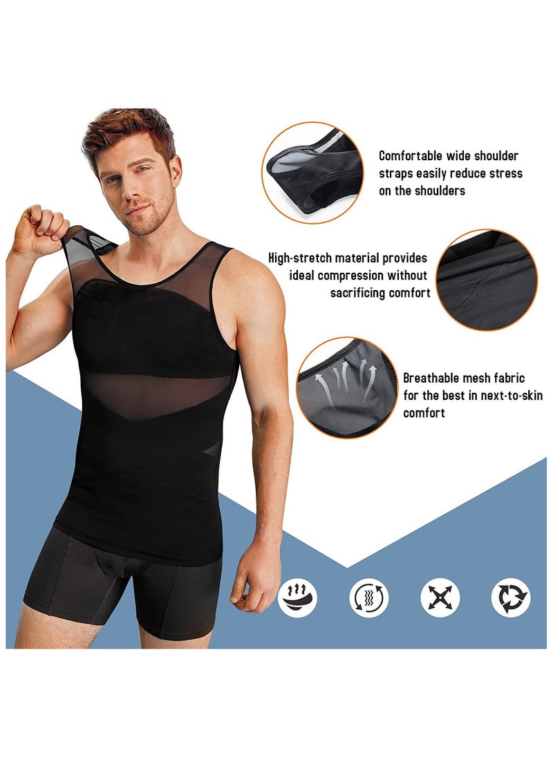 Generic - Men Chest Compression Vest Body Shaper Sleeveless Posture Corrector Slimming Tummy Control Waist Trimmer Mesh Tops Compression Shirt for Men Slimming Undershirt Body Shaper Tank top Shapewear Vest - Image 1