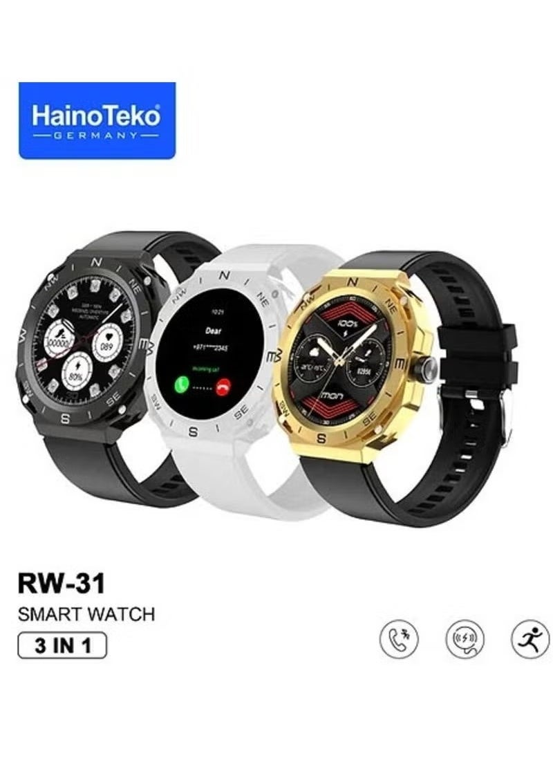 Haino Teko - "RW31 Smartwatch – 3-in-1 Triple Case, Fitness & Health Tracker, Heart Rate & Sleep Monitor, Multi-Sport Modes, IP68 Waterproof, Smart Notifications, Long Battery Life, 1.75" Touch Screen – Compatible with iOS & Android, Black" - Image 1
