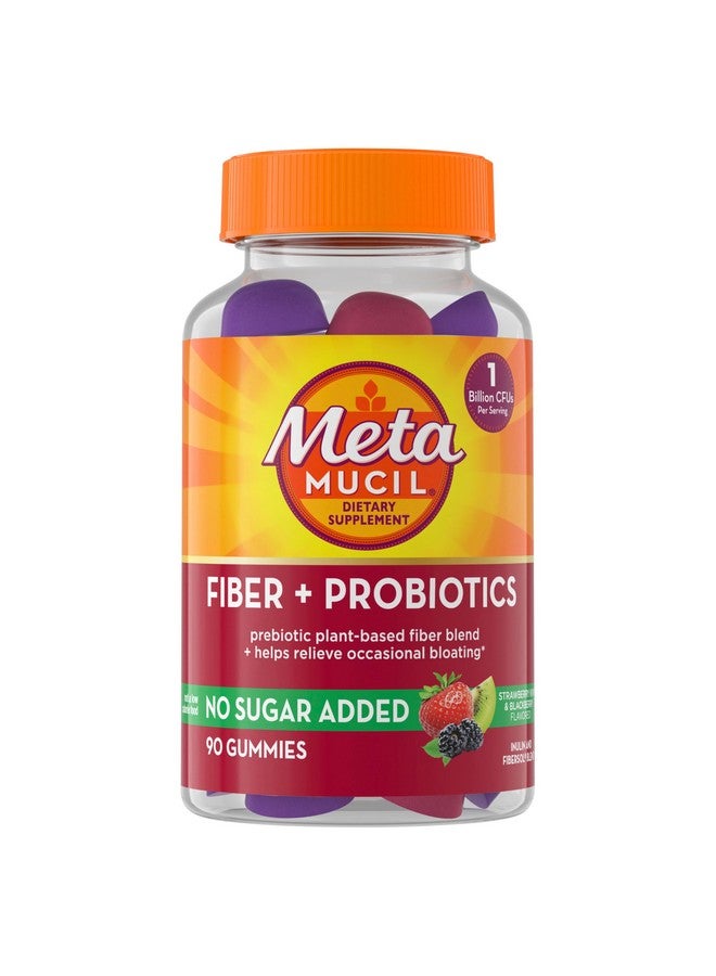 Metamucil Fiber Supplement Gummies with Probiotics for Bloating Relief, No Sugar Added Strawberry Kiwi BlackBerry Flavors, 5g Prebiotic Plant Based Fiber Blend, 90 Count - Image 1