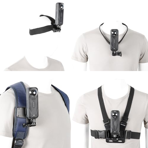 PellKing Accessories Kit for Insta360 X5 X4 ONE X3 X2 X GO 3s RS R, 4in1 Chest Strap Harness/Head Mount/Neck Holder/Backpack Strap Mount for Insta 360 GoPro DJI Action Camera - Image 1