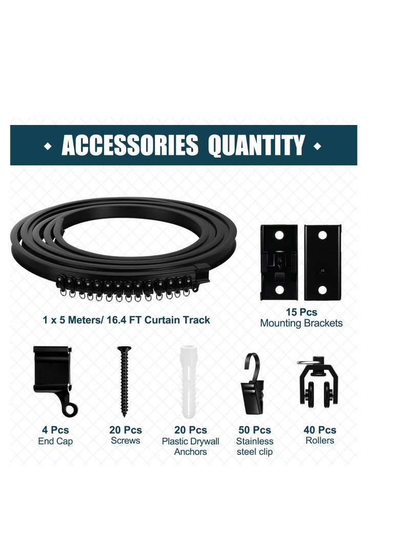 SYOSI Curved Ceiling Curtain Track Bendable Moun, Room Divider Curtain Track, Flexible Bendable Ceiling Curtain Rails, for Curtain Rail Bunk Bed Bay Window Room Divider (Black,5 m/ 16.4 ft) - Image 2