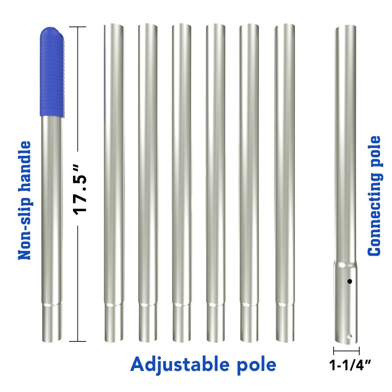 POOLWHALE 10.5 Foot Premium Aluminum Telescopic Swimming Pool Pole, Special Stripes Texture Strong Grip, Adjustable 8 Pieces 1.0 mm Expandable Step-Up, for Skimmer Nets, Vacuum Heads and Brushes - Image 3