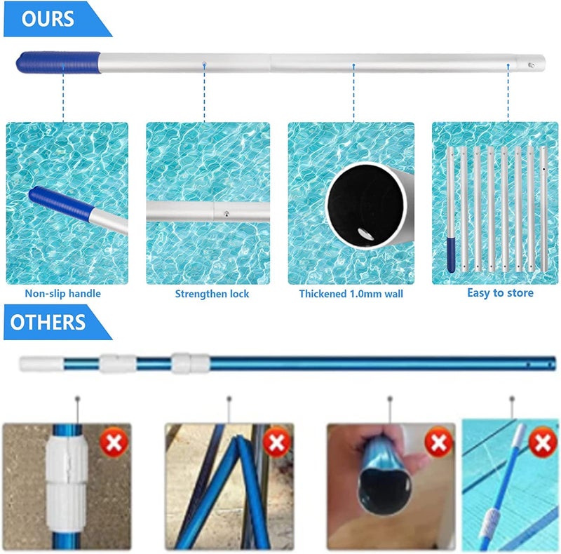 POOLWHALE 10.5 Foot Premium Aluminum Telescopic Swimming Pool Pole, Special Stripes Texture Strong Grip, Adjustable 8 Pieces 1.0 mm Expandable Step-Up, for Skimmer Nets, Vacuum Heads and Brushes - Image 5