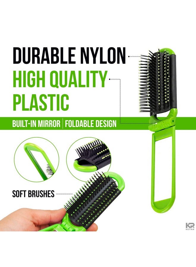 KETAR 4Pcs Portable Hair Brush Folding Travel Brush For Women Mini Hair Brush Set With Mirror Compact Hair Brushes For Women Travel Hair Brush For Men Pocket Brush Hair Styling Tools For Toiletry Bag - Image 4