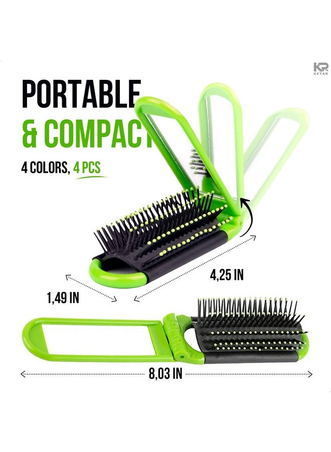 KETAR 4Pcs Portable Hair Brush Folding Travel Brush For Women Mini Hair Brush Set With Mirror Compact Hair Brushes For Women Travel Hair Brush For Men Pocket Brush Hair Styling Tools For Toiletry Bag - Image 3