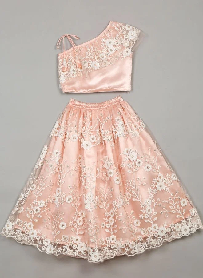 Saka Designs Peach Embroidered Lehenga & Choli for Girls
